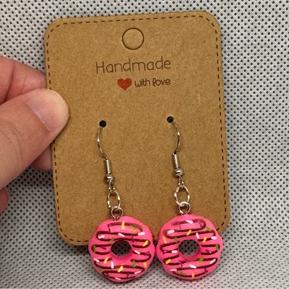 Hand Crafted Jewelry - Handmade Bright Pink Donut Earrings